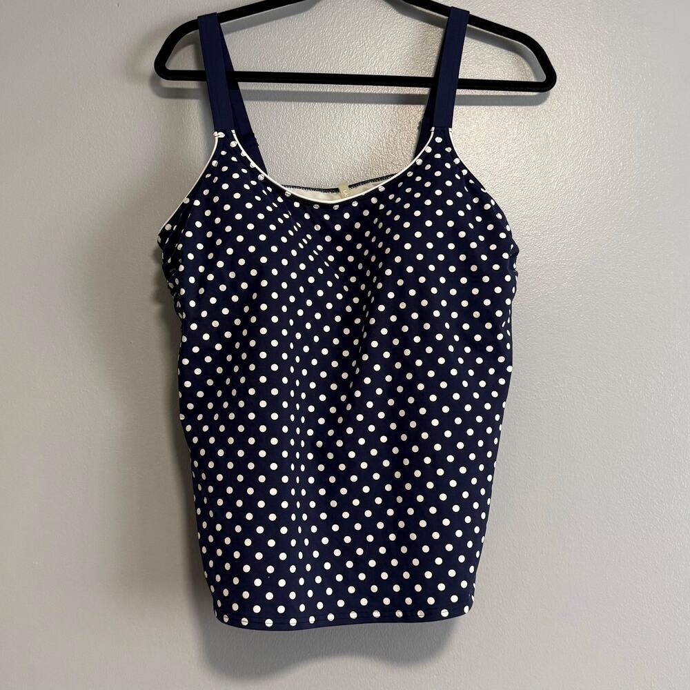 Lands End Blue Blue White Polka Dot Tankini Swim Suit Top 16